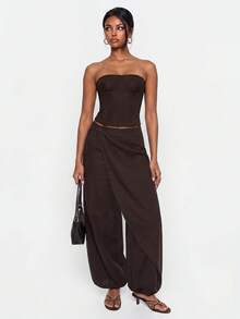 Avantive Women's Fashion Commute Solid Color Lantern Suit Pants - Brown - View 5