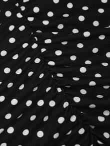 Sweetra Plus Size Women's Soft Matte Solid Color Polka Dot Skirt, High Waist Ruched Design Mermaid Tail Skirt, Body-Hugging Slim Fit Hip-Flattering Concealing Flattering Height-Enhancing Elegant Drape Versatile Skirt, High Waist Ruched Mermaid Tail Skirt, Solid Color Polka Dot Slim Fit Hip-Flattering Skirt - Black and White - View 11