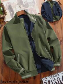 Manfinity Homme Chaqueta casual reversible de otoño para hombre - Verde militar - Ver 1