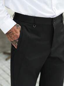 Manfinity Mode Men's Button Pocket Business Casual Pants For Office And Daily Wear - Black - View 4