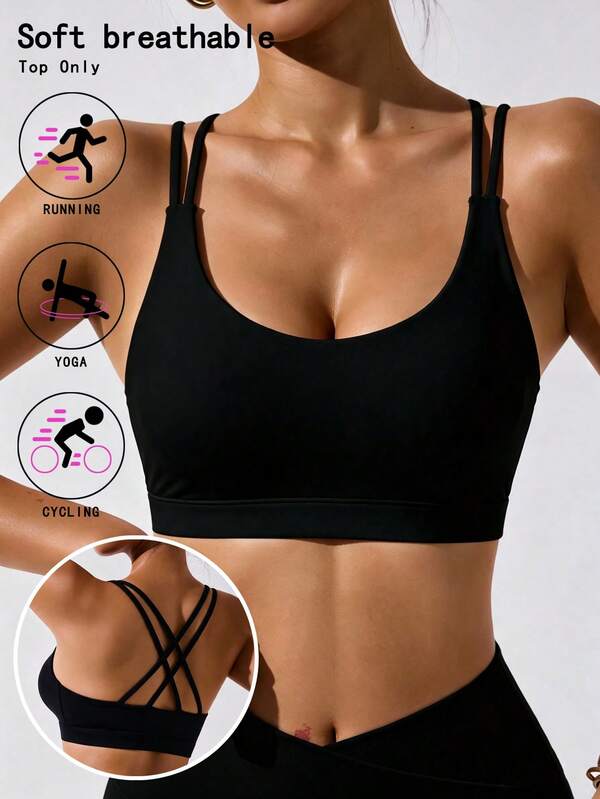 Dewbera Dewbera Tank Top Olahraga Wanita Model Terusan, Atasan Olahraga Hitam dengan Desain Tali Bahu Silang, Tank Top Olahraga Pendek, Tank Top Olahraga Wanita Model Terusan