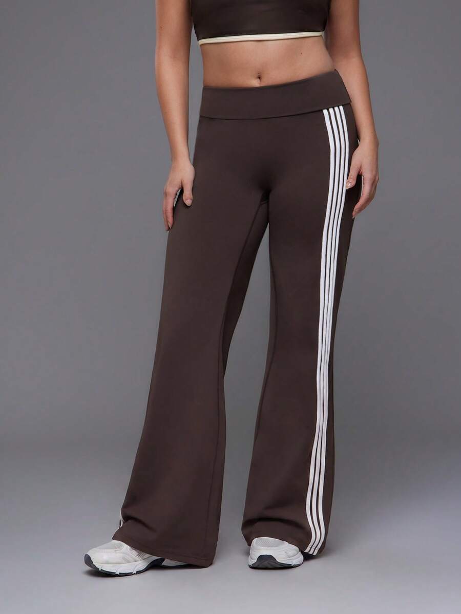 Voyena Women's Plus Size Side Stripe Daily Fitness Flare Leggings - Coffee Brown - View 1