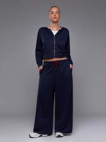 Voyena Women's Plus Size Hooded Sweatshirt & Sweatpants Sports Set - Navy Blue - View 1