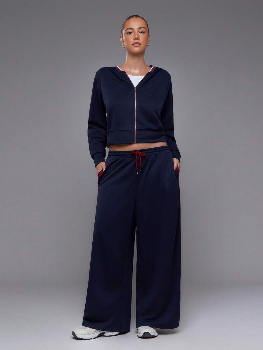 Voyena Women's Plus Size Hooded Sweatshirt & Sweatpants Sports Set - Navy Blue - View 1