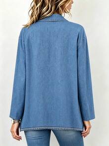 SHEIN Holidaya 2026年秋季萬聖節聖誕節外出度假之夜鄉村音樂會穿搭休閒商務復古剪裁基礎針織女款大衣時尚藍色 - 藍色 - 查看 2