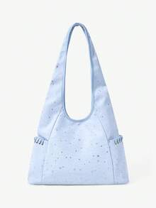 Viva Strut Ladies Bag, Fashionable Canvas HOBO Bag, Rope Decoration, Star Printed Stray Bag With Front Bow Design, Avant-Garde Retro Style Is Suitable For Street - Light blue - View 5