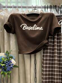 Trelyra Women's Casual Letter Print T-Shirt And Plaid Pants 2 Pieces Set, Summer - Rust Brown - View 4