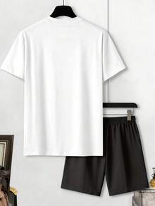 Manfinity Homme 男士字母印花短袖T恤與短褲休閒日常兩件套 - 彩色 - 查看 3