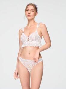 Bonmuse Conjunto de lencería de encaje para mujer 2 piezas - Blanco - Ver 1