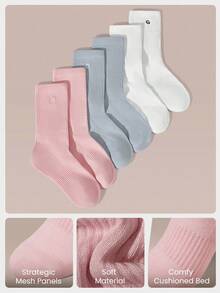 GLOWMODE 3 Pairs Socks Soft Ventilated Mesh With Embroidered Logo Workout Daily Casual - white + pink + blue. - View 2