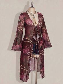 SHEIN ICON 大尺碼女款深V領休閒百搭日常穿搭上衣 秋季 - 酒紅色 - 查看 8