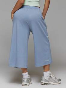Musera Sport Contrast Colour Piping Loose Fit Elasticated Waist Cropped Active Cropped Sweat Pant Trouser Workout Gym Cute Pilates Fitness Daily - Aqua Blue - View 4