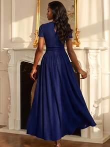 Vintamour Women's Ruffle Hem Elegant Long Dress Day Party Dinner Navy Blue Wedding Guest Dress For Women Elegant Party Blue Dress For Women Fall Winter 2026 - Blue - View 5