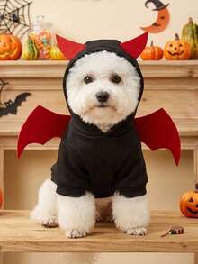PETSIN 1pc Small Bat With Horns And Wings Cosplay Pet Hoodie Black Thick Soft Pet Anti Shedding Pet Clothing - Multicolor - View 5