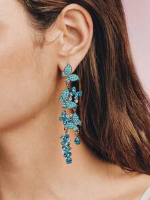 Popjeli A Summer Mori Small Fresh Butterfly Fringed Earrings. - Blue - View 1