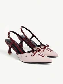 CUCCOO CHICEST Elegant Pink Color Matching Bow Pointed Back Air Heel Sandals Women's Commuting Versatile Low Vamp Shoes Fall Shoes - Pink - View 1
