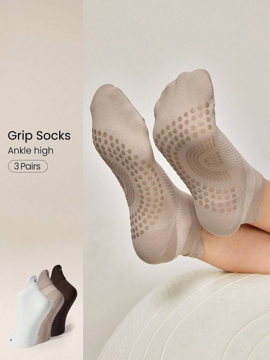GLOWMODE 3 Pairs Socks Walk A Mile Soft Ventilated Mesh Grip Studio Workout Daily - Multicolor - View 1