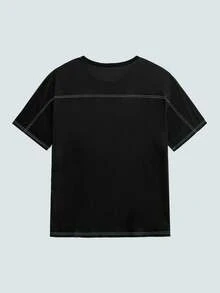 Modcrash Hombres talla grande Camiseta de hombros caídos con puntada - Negro - Ver 4