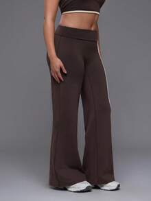 Voyena Women's Plus Size Side Stripe Daily Fitness Flare Leggings - Coffee Brown - View 6