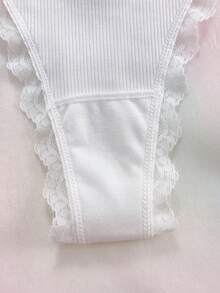 Eraneu 3 peças/Conjunto Calcinha Tanga Sexy Confortável Charmosa Colorida com Renda, Patchwork e Laço para Meninas - Multicolorido - Visão 6