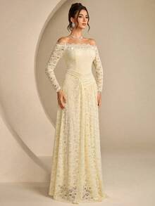 Coutiva High-End Evening Gown With Beaded Sequins, Elegant Elegant Luxury Evening Dress For Women - Apricot - View 5