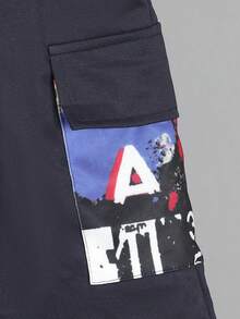 SHEIN Vacaura Tween Boy Letter Graphic Raglan Sleeve Hoodie & Shorts - Navy Blue - View 7