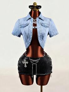 Mistrie Casual Denim Top For Women - Blue - View 3