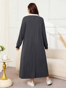 Lacomfia Plus Size Women's Colorblock Collared Long Sleeve Casual Sweatshirt Dress - Grey - View 2