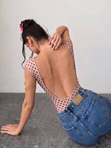 Firerie 女款優雅浪漫時尚通勤性感風波點印花露背連身衣，適合派對、度假 - 淺粉色 - 查看 5