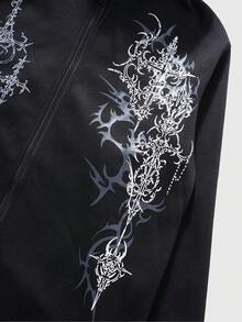 ROMWE MEN Men's Angel Gothic Art Print Streetwear Plus Size Sweatshirt Hoodie - Black - View 4