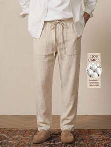 HIMLAND Men's Solid Color Drawstring Waist Pocket Casual Daily Travel Long Pants - Multicolor - View 6