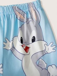 LOONEY TUNES X SHEIN Baby Boy Cartoon Print Crew Neck Short Sleeve Top And Shorts Casual Sleepwear Set - Baby Blue - View 6