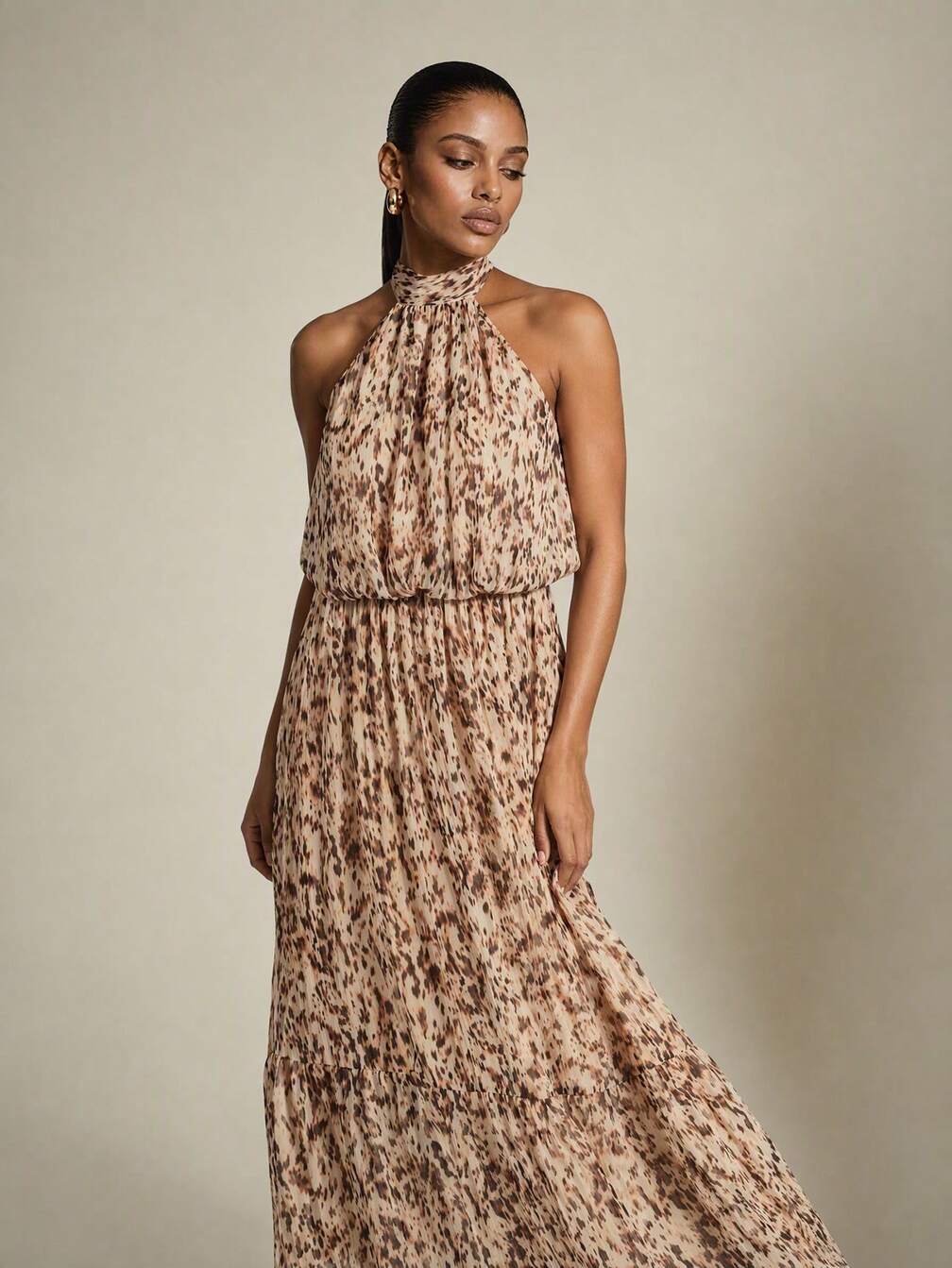 mid length leopard pleated dress