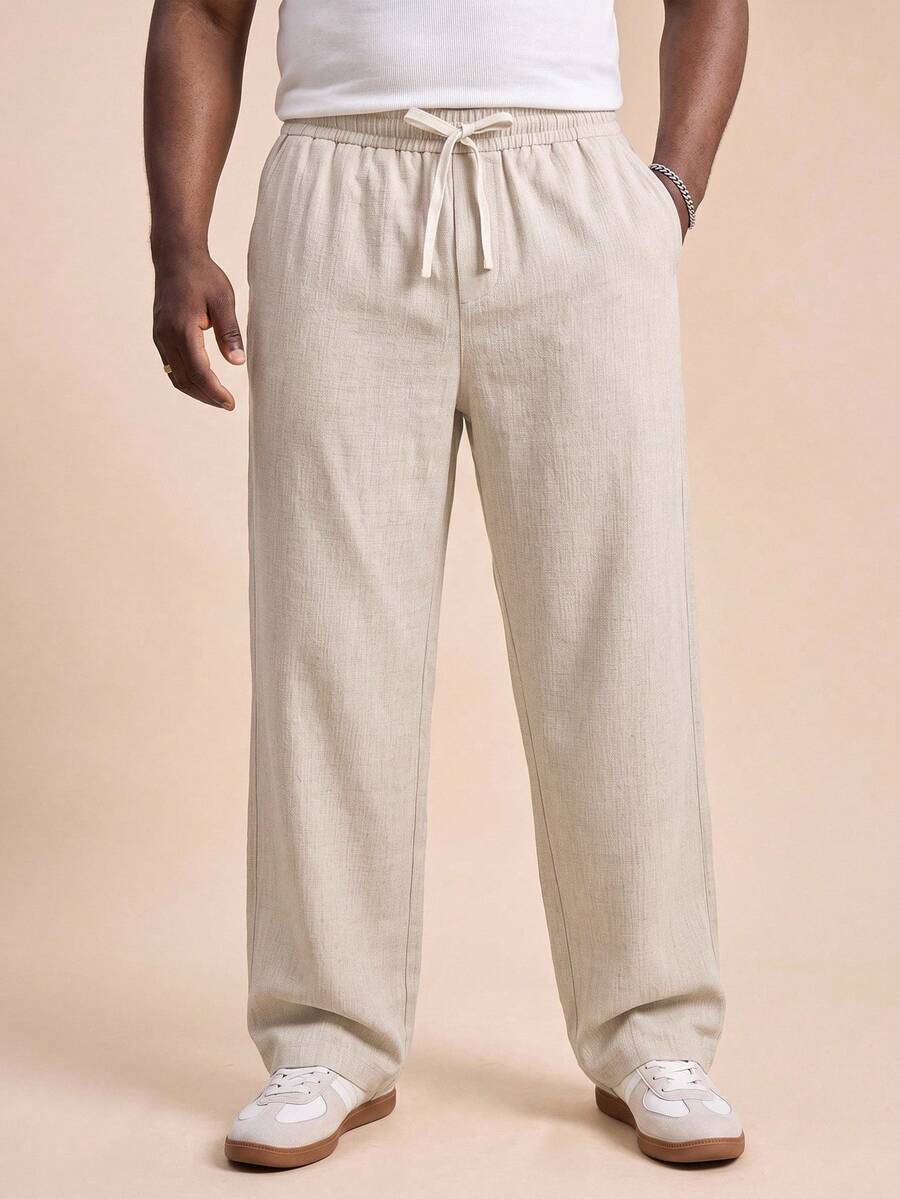 EASEVO Men's Plus Size Casual Versatile Solid Color Straight Leg Pants - Apricot - View 1