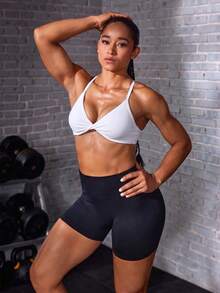 Solea Cove Women's Solid Color Back Cutout Daily Fitness High-End Tight Sports Bra - White - View 3