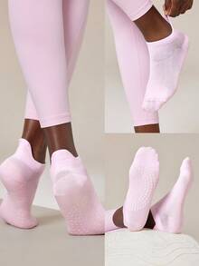 GLOWMODE 3 Pairs Socks Walk A Mile Soft Ventilated Mesh Grip Studio Workout Daily - Pink - View 9