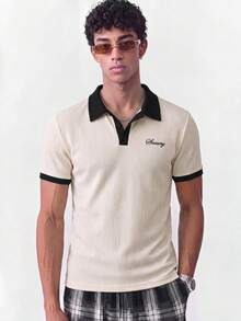 SWAVVY 男士夏季休閒對比色字母刺繡短袖 Polo 衫 - 彩色 - 查看 3