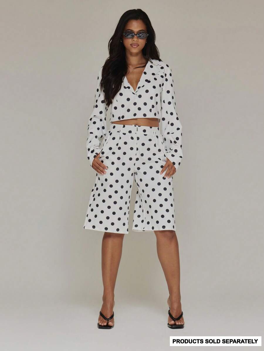 MUSERA White And Black Polka Dot Woven Tailored Longline Shorts - Multicolor - View 1