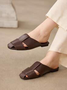 MOTF PREMIUM COFFEE BROWN LEATHER ROUND HEAD CASUAL SIMPLE COMMUTER WOMEN'S FLAT SHOES - Coffee Brown - View 2