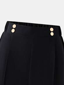SHEIN Teen Girls Long Pants, Black, Low Rise Cute Boyfriend Fit, Fall, Loose, Formal Work Junior - Black - View 5