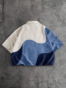 AXEPEAK Camisa versátil de manga corta con botones simples y bordado de color contrastante para hombre - Multicolor - Ver 2