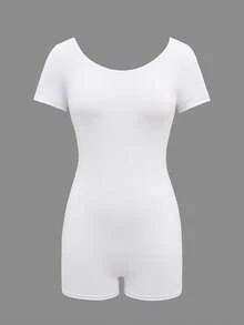 Dewbera Dewbera Sports One-Piece White Long-Sleeved Shorts Style, Casual Fitness Wear - White - View 3