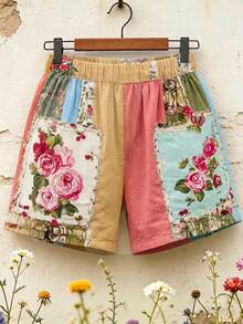 EMERY ROSE Pantalones cortos impresos minimalistas de vacaciones para mujer - Multicolor - Ver 2