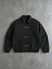 PAVTROS Chaqueta casual de manga larga para hombre con cierre de botones a presión - Negro - Ver 3