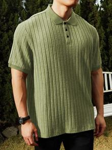 Manfinity Homme Men's Plus Size Button Half-Placket Short Sleeve Polo Shirt - Mint Green - View 3