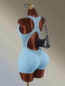 Amplova Rompi Olahraga Seksi Wanita dengan Motif Huruf dan Potongan - Baby Blue - View 8