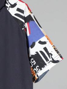 SHEIN Vacaura Tween Boy Letter Graphic Raglan Sleeve Hoodie & Shorts - Navy Blue - View 6