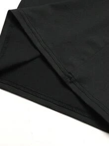 SHEIN 青少年女孩休閒運動日常街頭風抓皺腰精緻馬賽刺繡小Logo黑色直筒針織長褲舒適返校穿搭童裝 - 黑色 - 查看 5