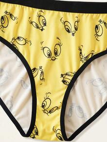 LOONEY TUNES X SHEIN 大尺碼女款卡通印花內衣內褲套裝 - 黃色 - 查看 6