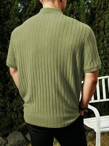 Manfinity Homme Men's Plus Size Button Half-Placket Short Sleeve Polo Shirt - Mint Green - View 2
